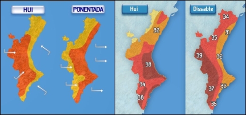 Mapa reflejando las dos situaciones de calor típicas en nuestro territorio.